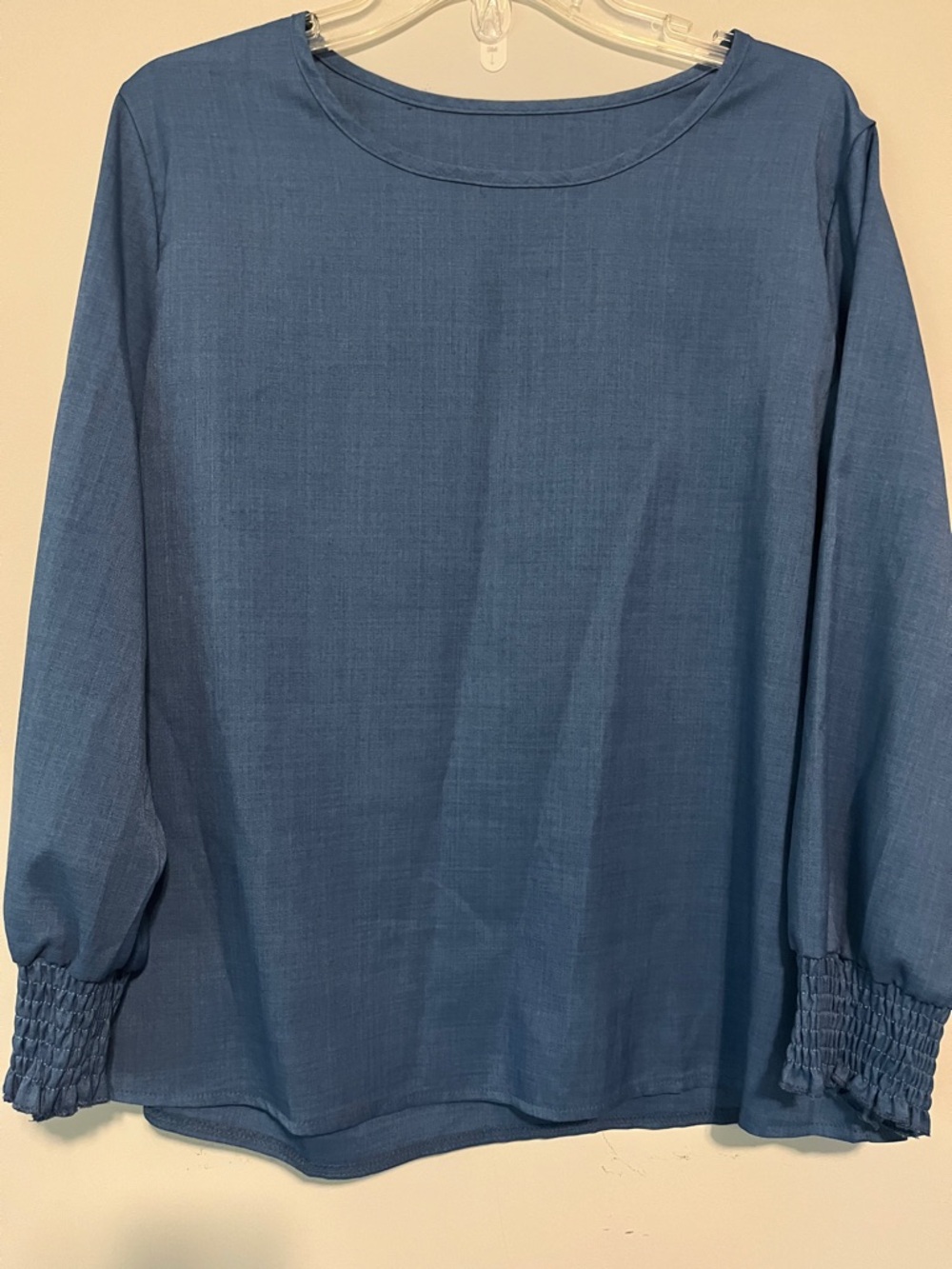 Women's Blue 3/4 Sleeve Blouse with Smocked Cuffs